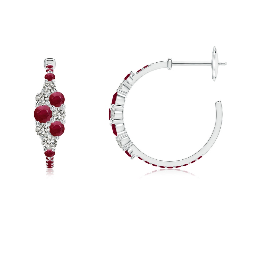 3.1mm A Ruby & Diamond Cluster Asymmetrical Hoop Earrings in White Gold side 199
