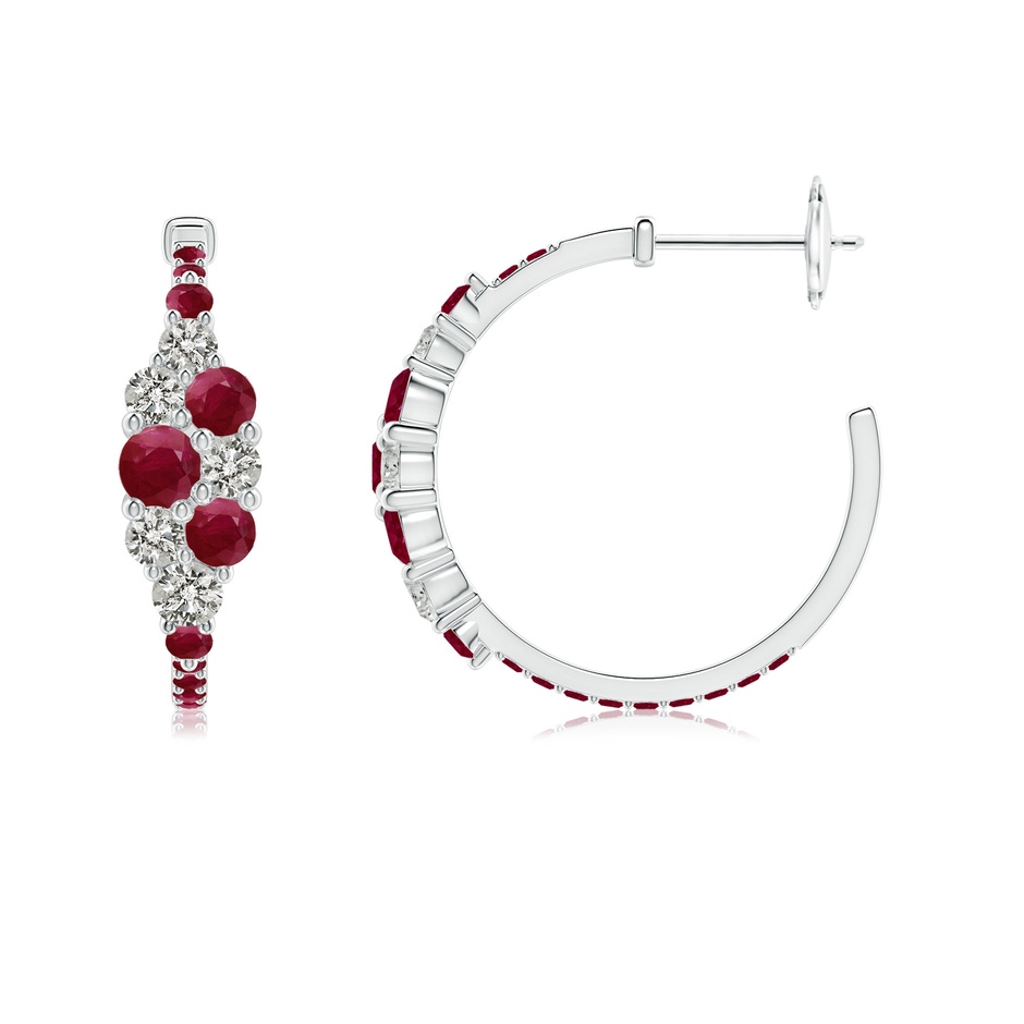 3.5mm A Ruby & Diamond Cluster Asymmetrical Hoop Earrings in White Gold side 199