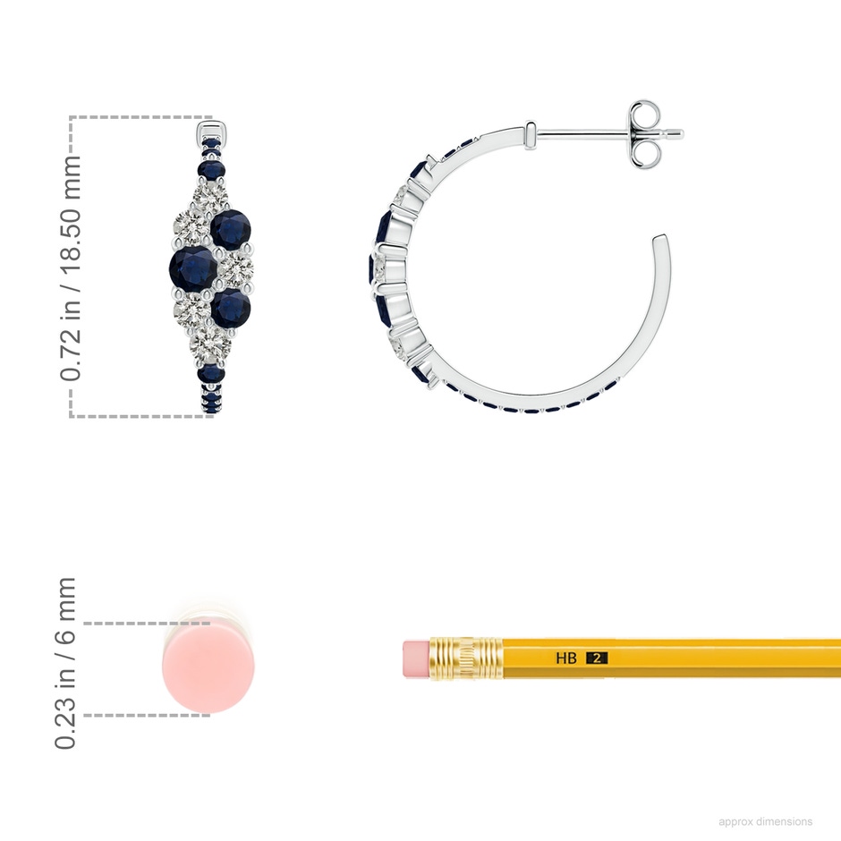 3.1mm A Blue Sapphire & Diamond Cluster Asymmetrical Hoop Earrings in S999 Silver ruler