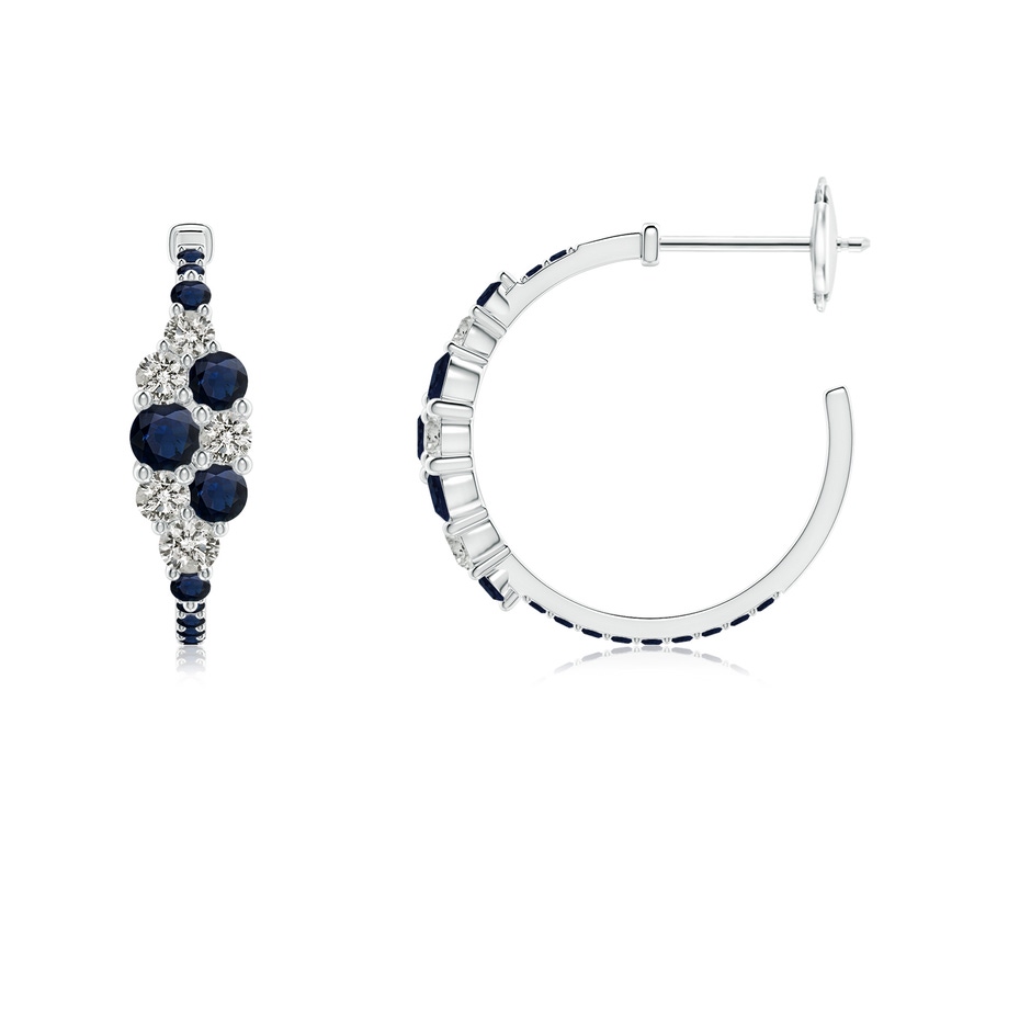 3.1mm A Blue Sapphire & Diamond Cluster Asymmetrical Hoop Earrings in White Gold side 199