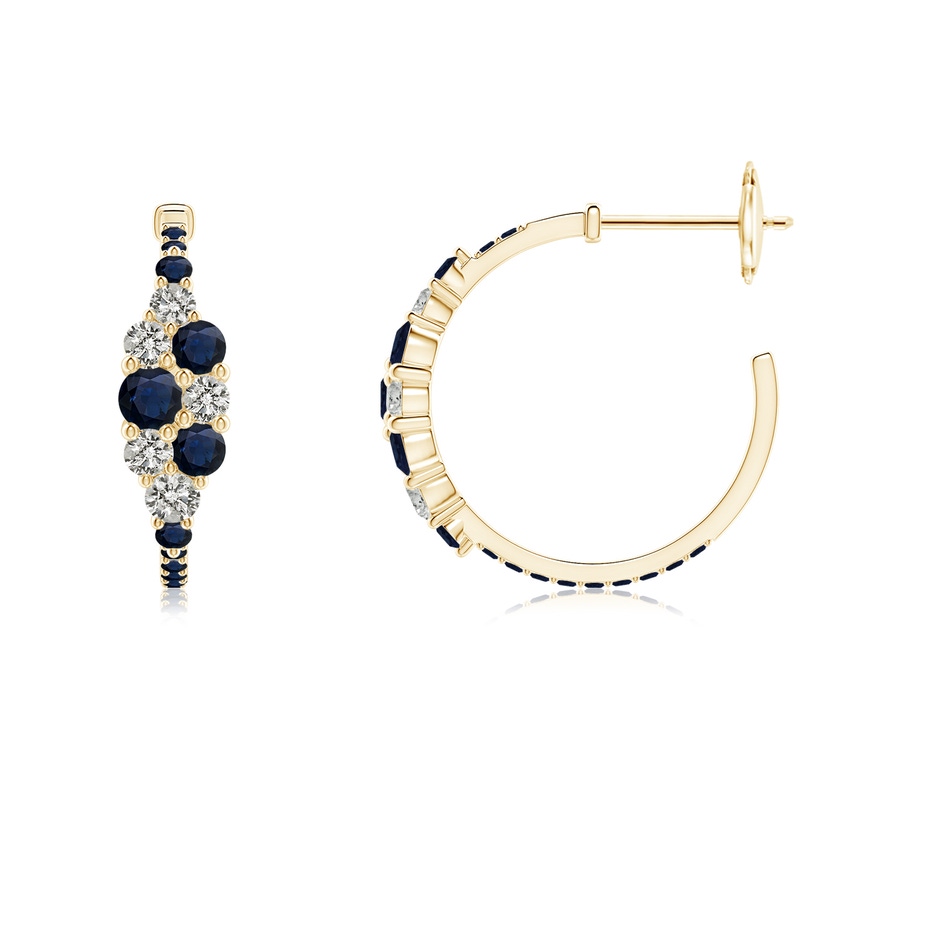 3.1mm A Blue Sapphire & Diamond Cluster Asymmetrical Hoop Earrings in Yellow Gold side 199
