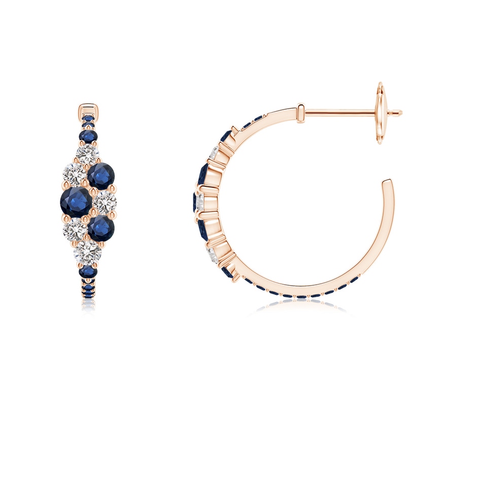 3.1mm AA Blue Sapphire & Diamond Cluster Asymmetrical Hoop Earrings in Rose Gold side 199