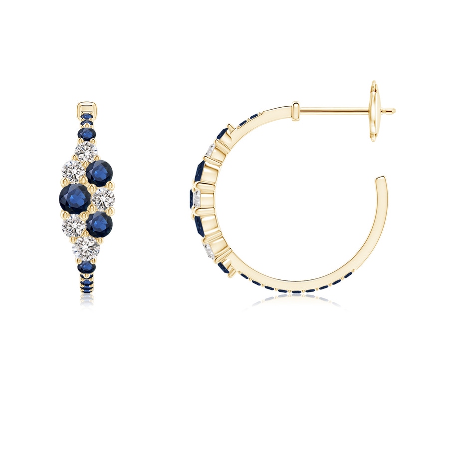 3.1mm AA Blue Sapphire & Diamond Cluster Asymmetrical Hoop Earrings in Yellow Gold side 199