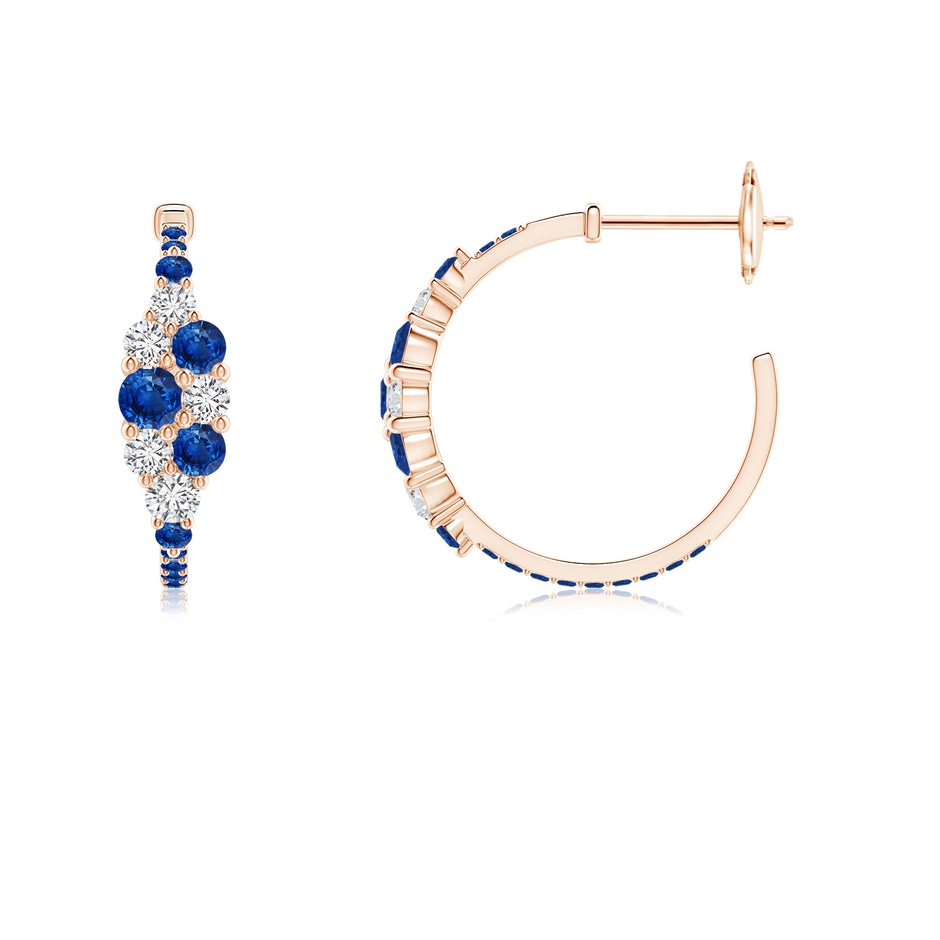3.1mm AAA Blue Sapphire & Diamond Cluster Asymmetrical Hoop Earrings in Rose Gold side 199