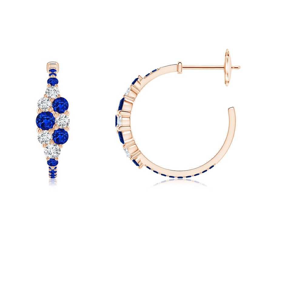 3.1mm AAAA Blue Sapphire & Diamond Cluster Asymmetrical Hoop Earrings in Rose Gold side 199