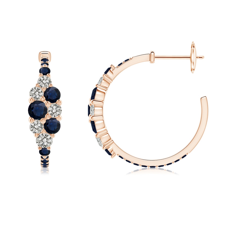 3.5mm A Blue Sapphire & Diamond Cluster Asymmetrical Hoop Earrings in Rose Gold side 199