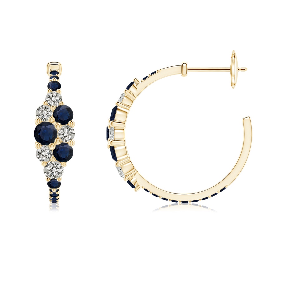 3.5mm A Blue Sapphire & Diamond Cluster Asymmetrical Hoop Earrings in Yellow Gold side 199