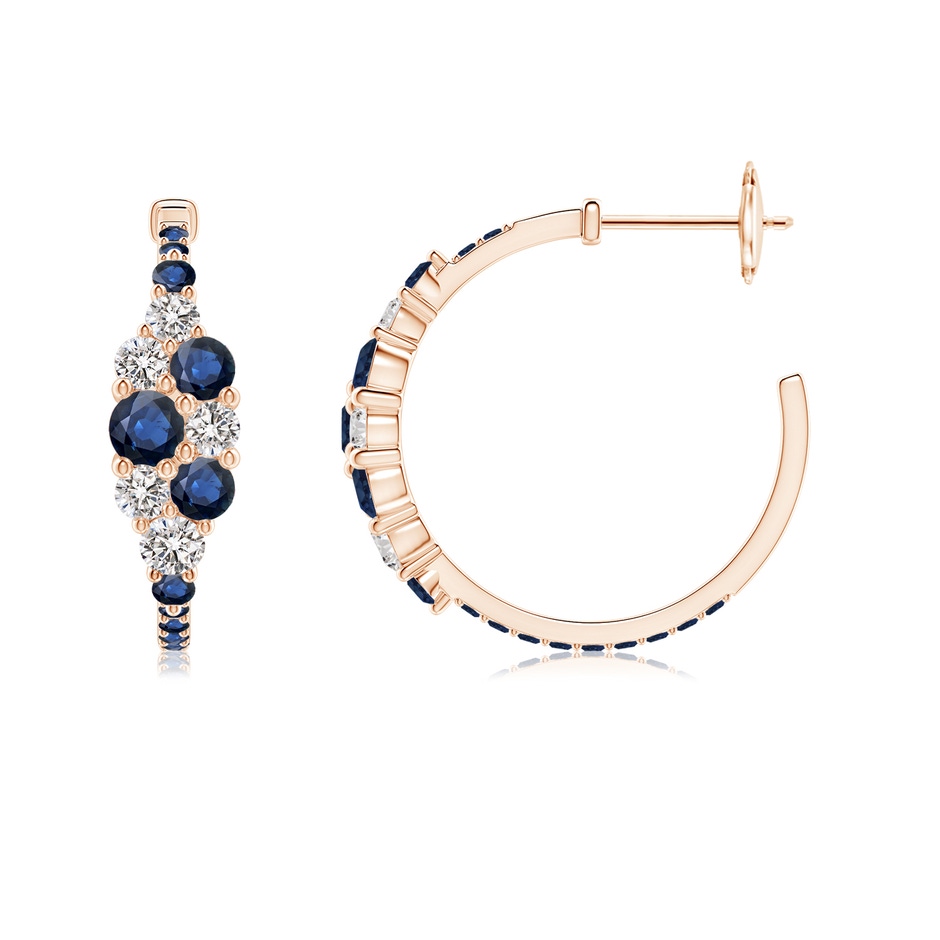3.5mm AA Blue Sapphire & Diamond Cluster Asymmetrical Hoop Earrings in Rose Gold side 199