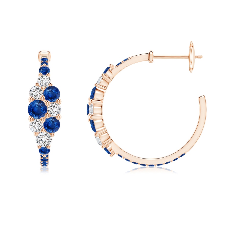 3.5mm AAA Blue Sapphire & Diamond Cluster Asymmetrical Hoop Earrings in Rose Gold side 199