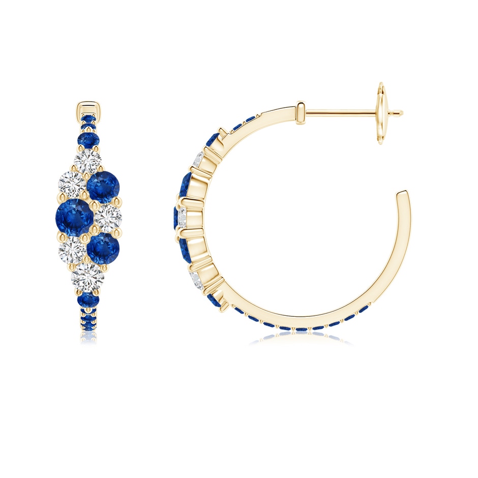 3.5mm AAA Blue Sapphire & Diamond Cluster Asymmetrical Hoop Earrings in Yellow Gold side 199