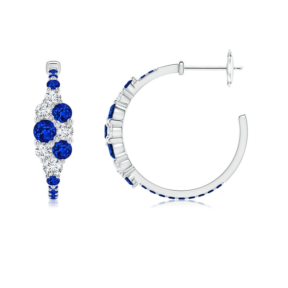 3.5mm AAAA Blue Sapphire & Diamond Cluster Asymmetrical Hoop Earrings in White Gold side 199