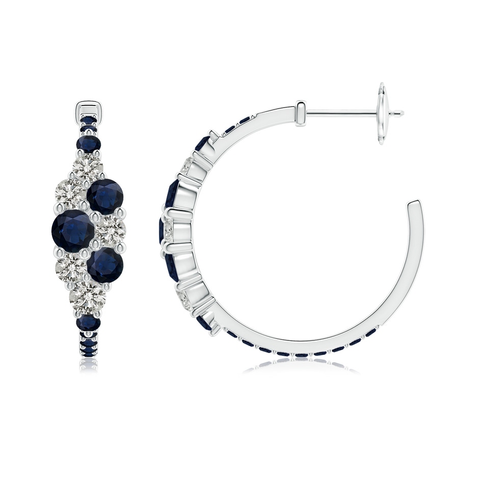 4mm A Blue Sapphire & Diamond Cluster Asymmetrical Hoop Earrings in White Gold side 199