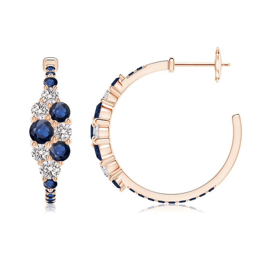 4mm AA Blue Sapphire & Diamond Cluster Asymmetrical Hoop Earrings in Rose Gold side 199