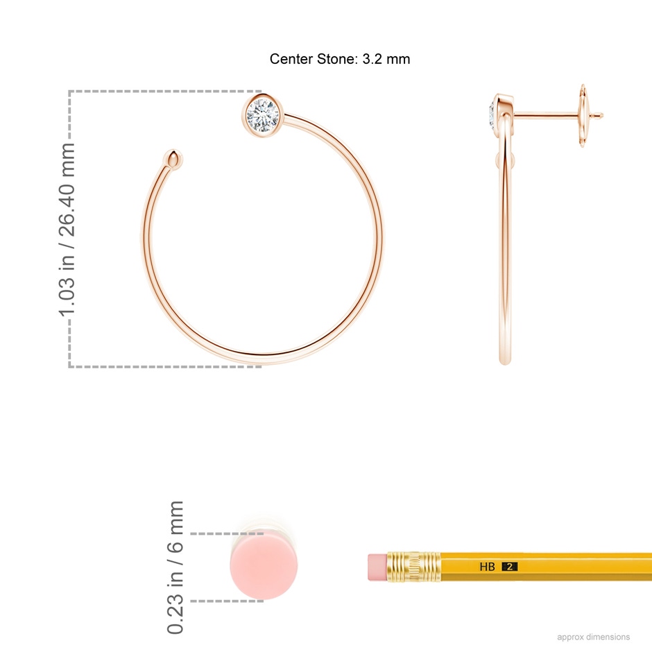 3.2mm GVS2 Bezel-Set Round Diamond Front-to-Back Flex Hoop Earrings in Rose Gold ruler