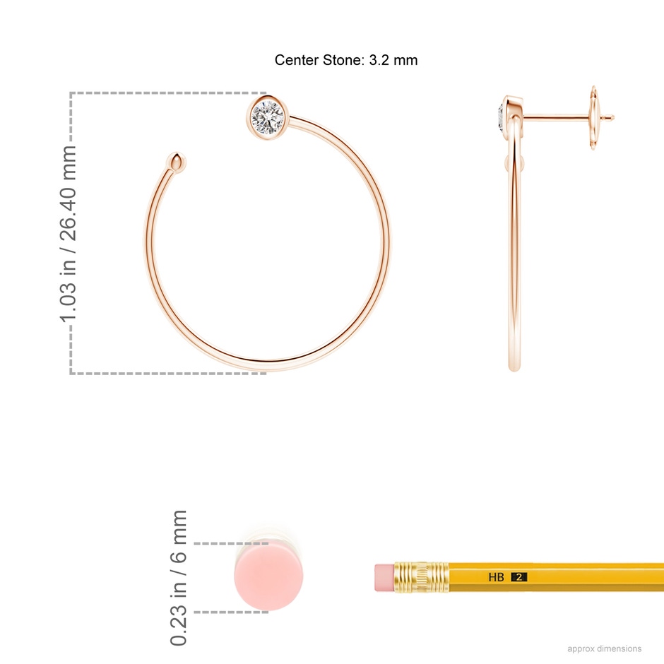 3.2mm IJI1I2 Bezel-Set Round Diamond Front-to-Back Flex Hoop Earrings in Rose Gold ruler
