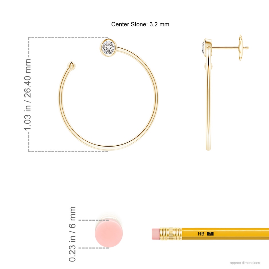 3.2mm IJI1I2 Bezel-Set Round Diamond Front-to-Back Flex Hoop Earrings in Yellow Gold ruler