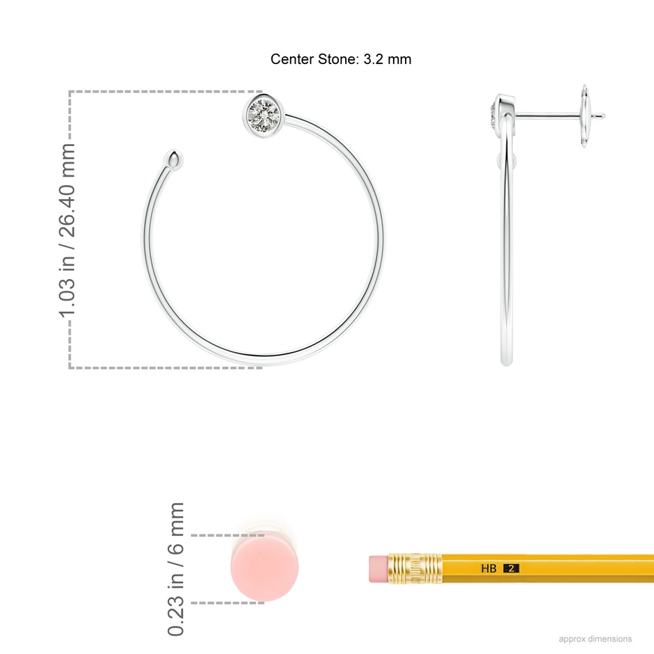 3.2mm KI3 Bezel-Set Round Diamond Front-to-Back Flex Hoop Earrings in White Gold ruler