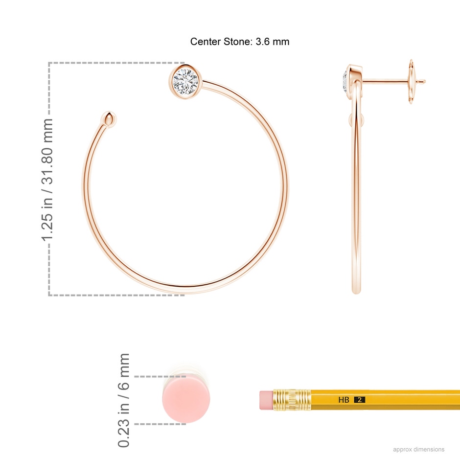 3.6mm HSI2 Bezel-Set Round Diamond Front-to-Back Flex Hoop Earrings in Rose Gold ruler