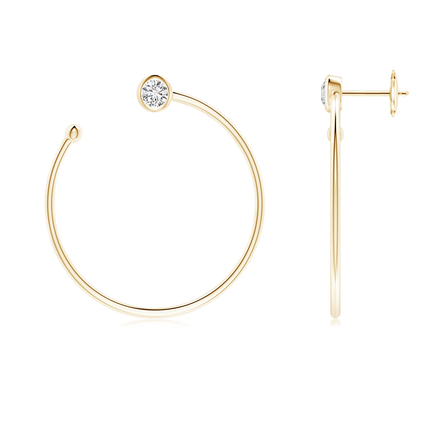 3.6mm HSI2 Bezel-Set Round Diamond Front-to-Back Flex Hoop Earrings in Yellow Gold