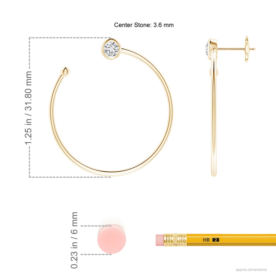 3.6mm HSI2 Bezel-Set Round Diamond Front-to-Back Flex Hoop Earrings in Yellow Gold ruler