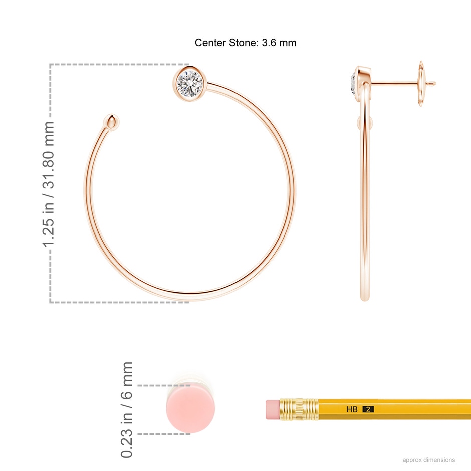 3.6mm IJI1I2 Bezel-Set Round Diamond Front-to-Back Flex Hoop Earrings in Rose Gold ruler