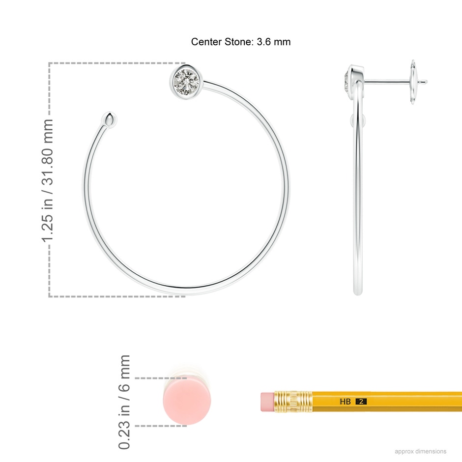 3.6mm KI3 Bezel-Set Round Diamond Front-to-Back Flex Hoop Earrings in White Gold ruler