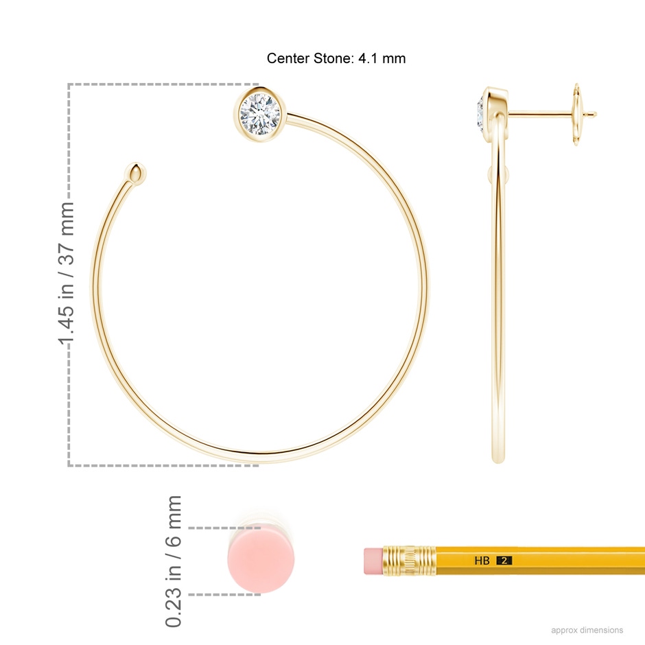 4.1mm GVS2 Bezel-Set Round Diamond Front-to-Back Flex Hoop Earrings in Yellow Gold ruler