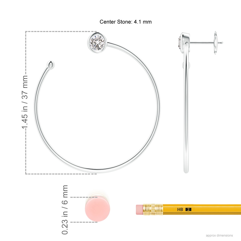 4.1mm IJI1I2 Bezel-Set Round Diamond Front-to-Back Flex Hoop Earrings in White Gold ruler