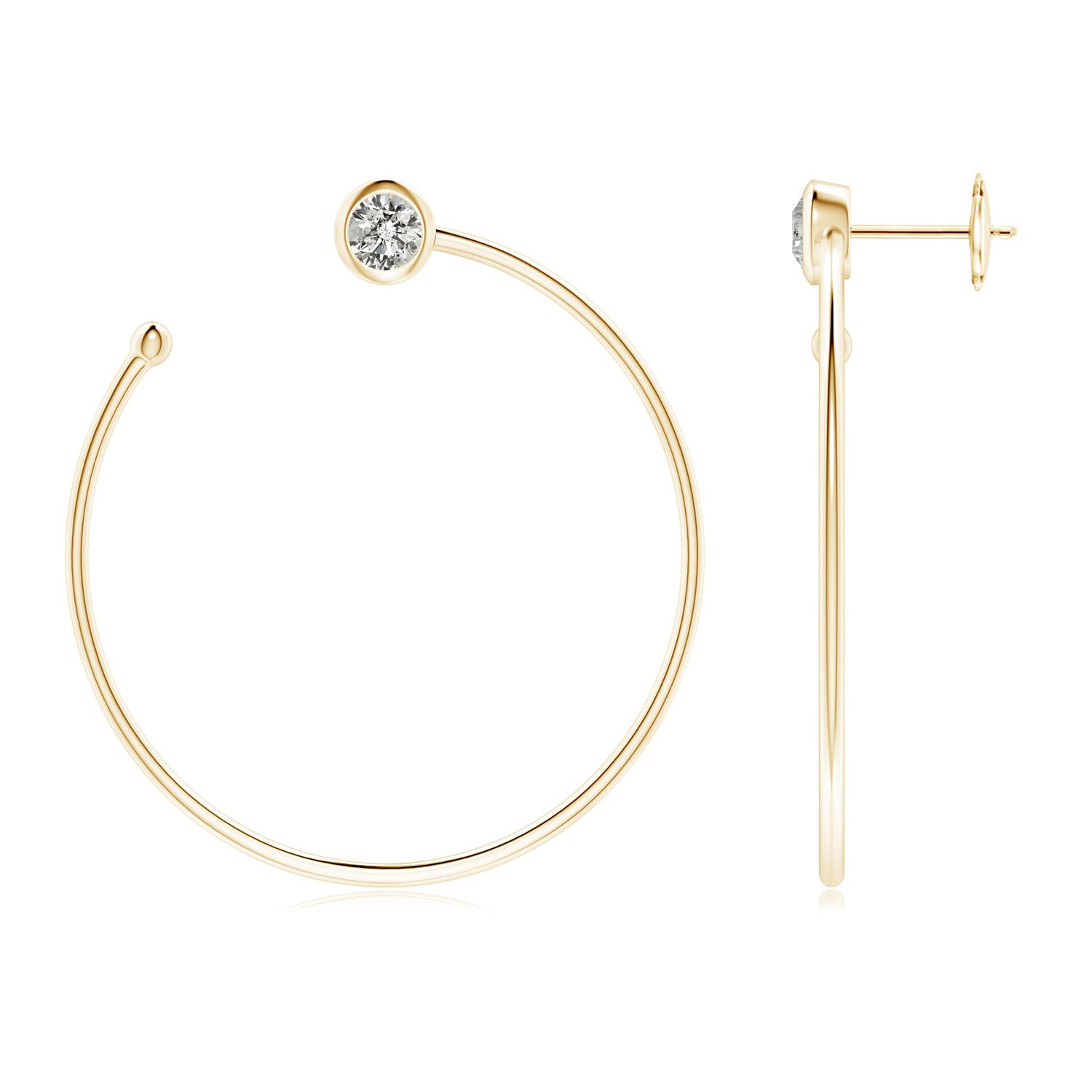 4.1mm KI3 Bezel-Set Round Diamond Front-to-Back Flex Hoop Earrings in Yellow Gold