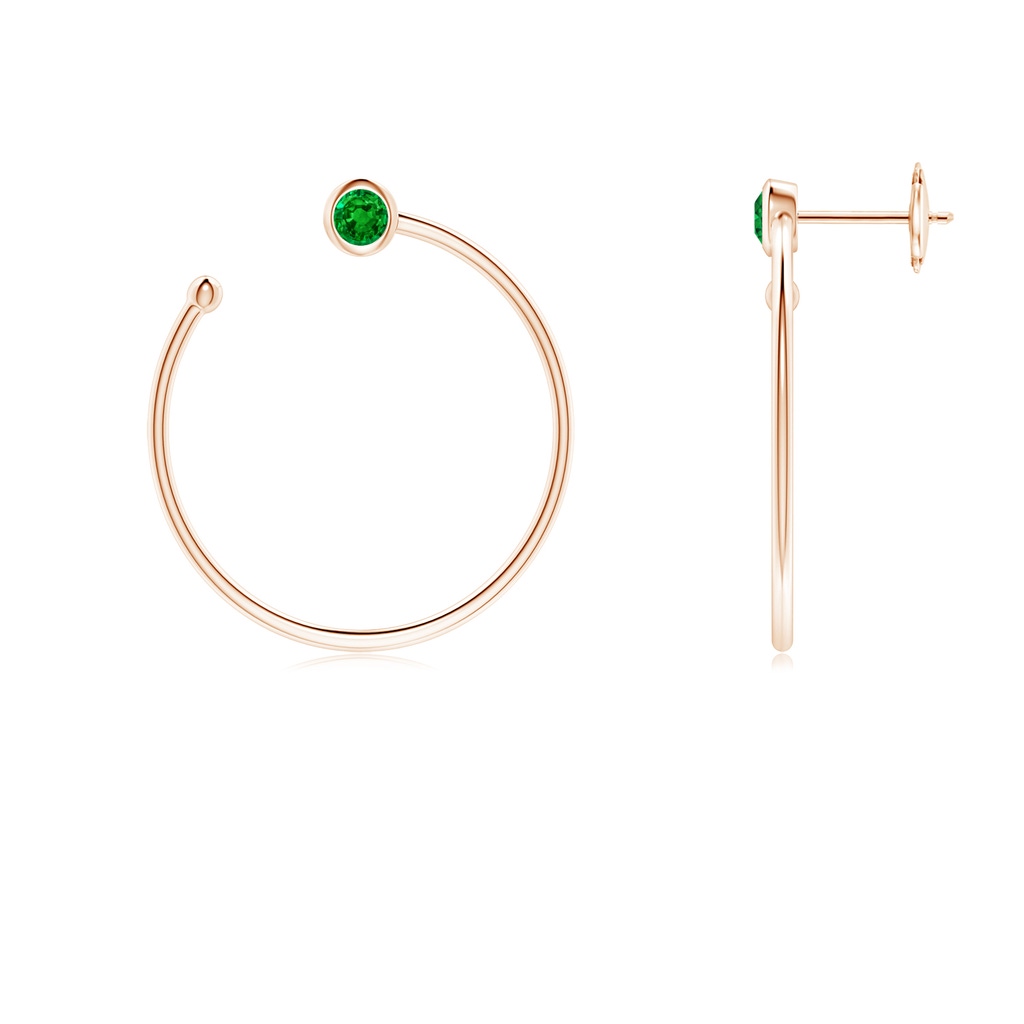 3.2mm AAAA Bezel-Set Round Emerald Front-to-Back Flex Hoop Earrings in Rose Gold