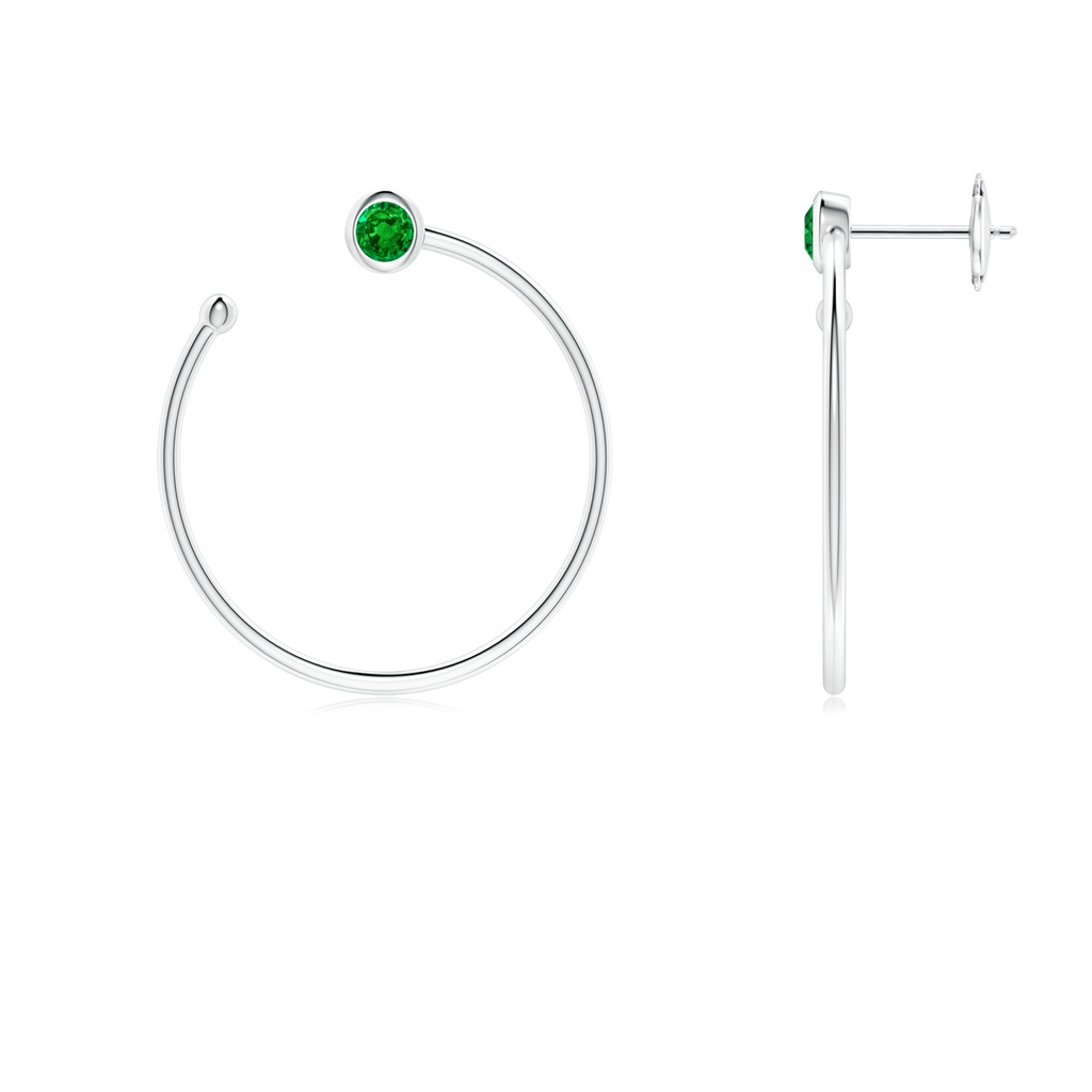 3.2mm AAAA Bezel-Set Round Emerald Front-to-Back Flex Hoop Earrings in White Gold