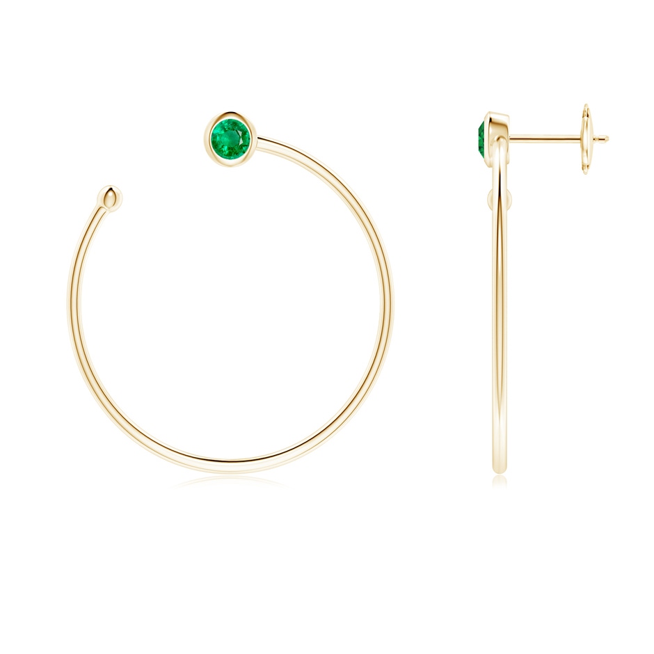 3.6mm AAA Bezel-Set Round Emerald Front-to-Back Flex Hoop Earrings in Yellow Gold 