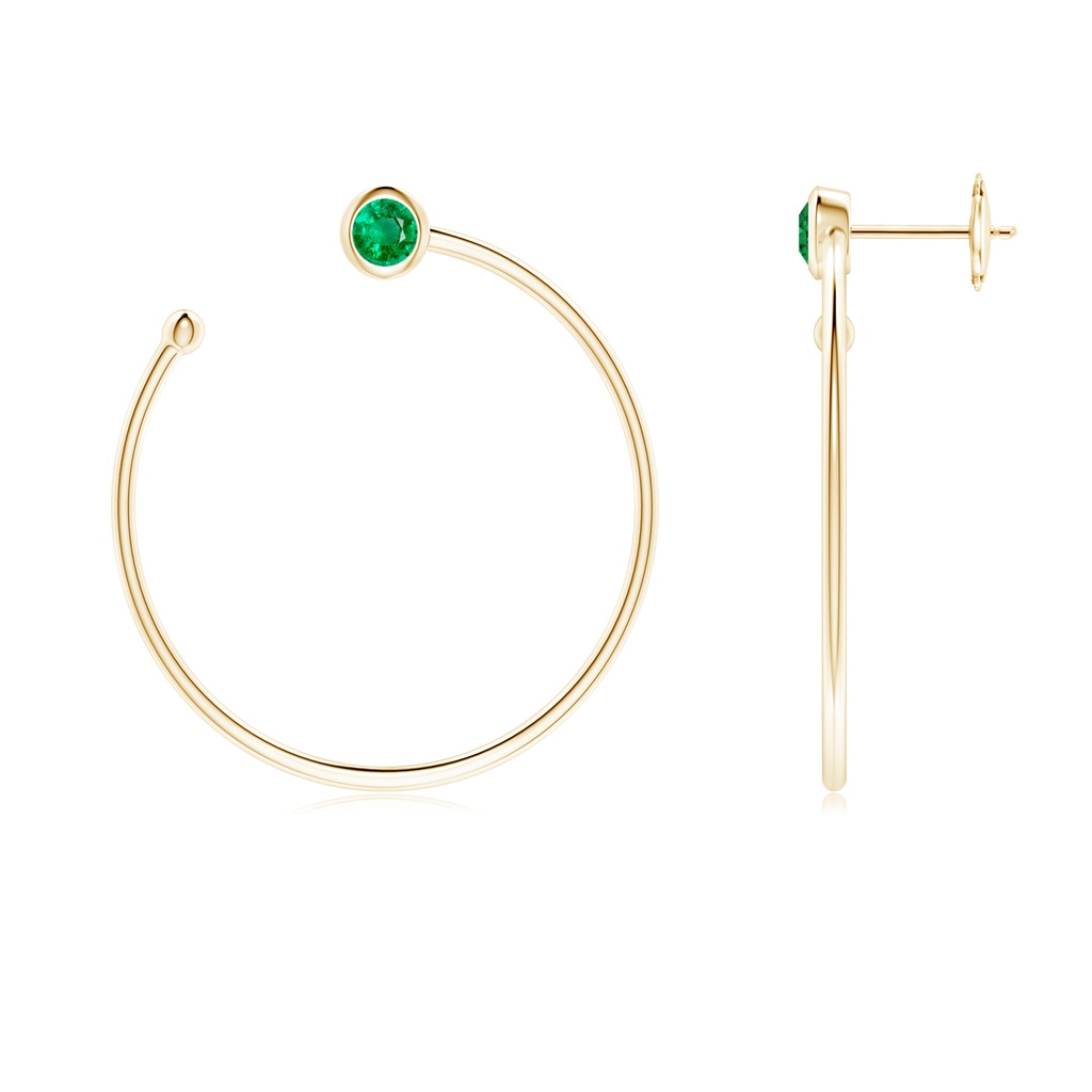 3.6mm AAA Bezel-Set Round Emerald Front-to-Back Flex Hoop Earrings in Yellow Gold