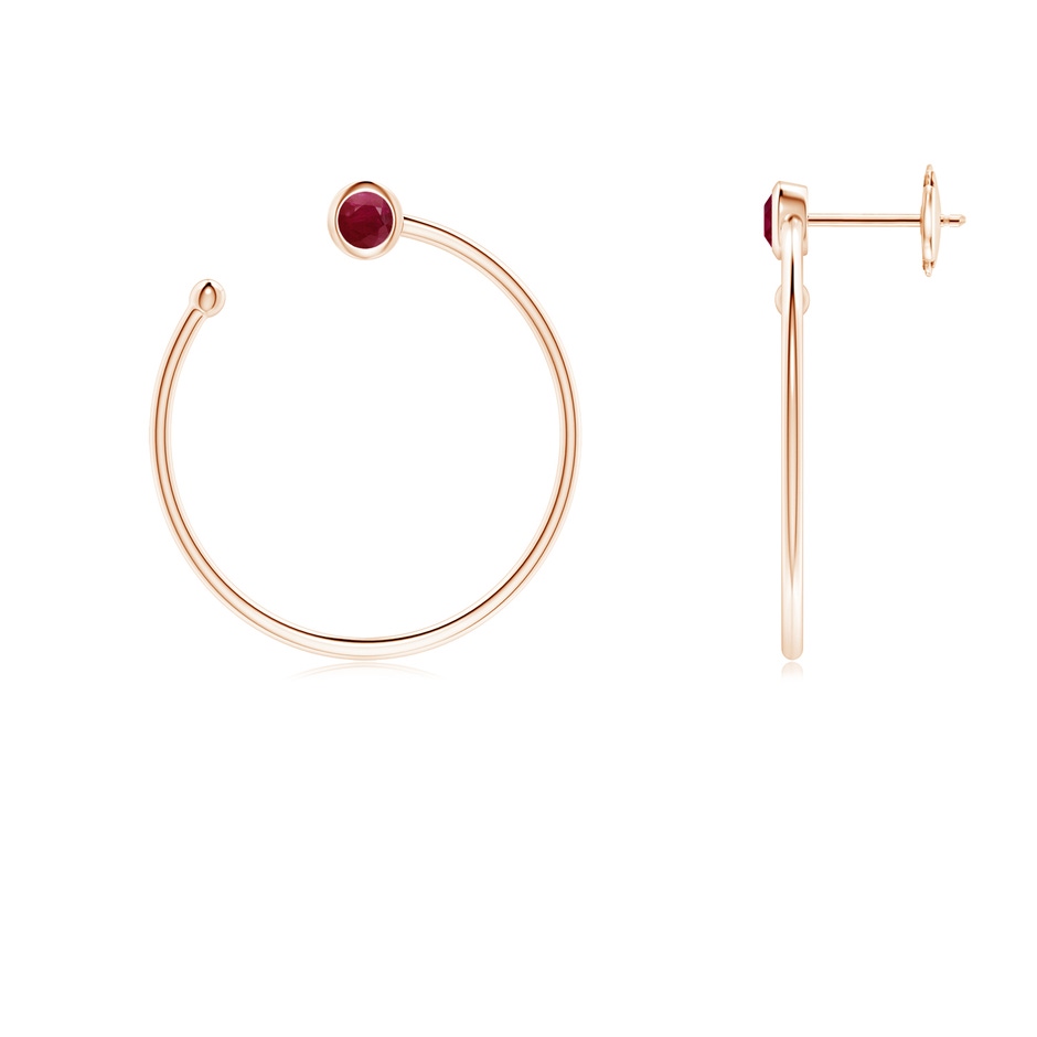 3.2mm A Bezel-Set Round Ruby Front-to-Back Flex Hoop Earrings in Rose Gold 
