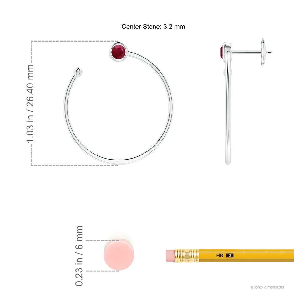 3.2mm A Bezel-Set Round Ruby Front-to-Back Flex Hoop Earrings in White Gold ruler