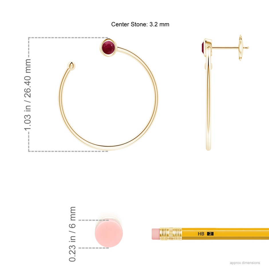 3.2mm A Bezel-Set Round Ruby Front-to-Back Flex Hoop Earrings in Yellow Gold ruler