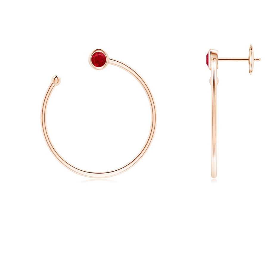 3.2mm AAA Bezel-Set Round Ruby Front-to-Back Flex Hoop Earrings in Rose Gold 