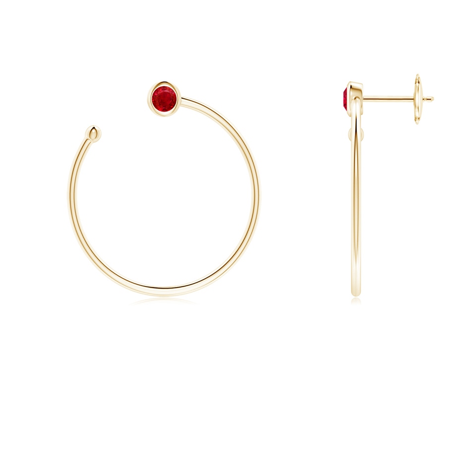 3.2mm AAA Bezel-Set Round Ruby Front-to-Back Flex Hoop Earrings in Yellow Gold 