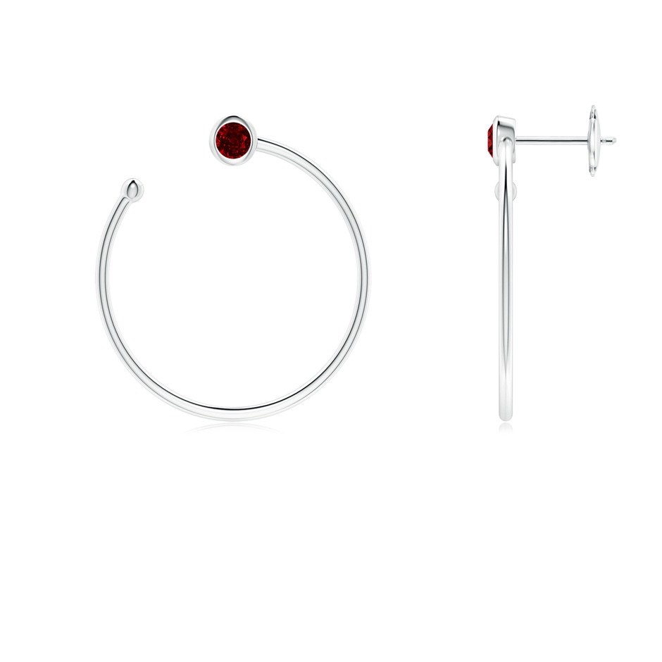 3.2mm AAAA Bezel-Set Round Ruby Front-to-Back Flex Hoop Earrings in White Gold 