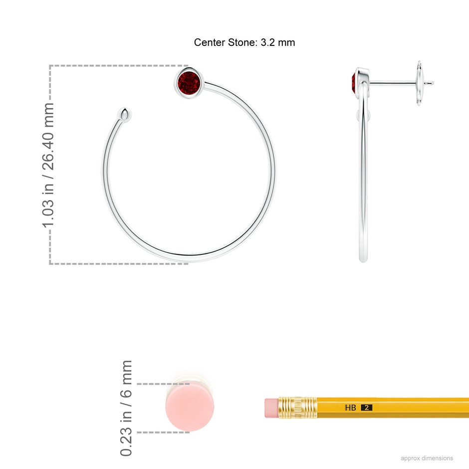 3.2mm AAAA Bezel-Set Round Ruby Front-to-Back Flex Hoop Earrings in White Gold ruler