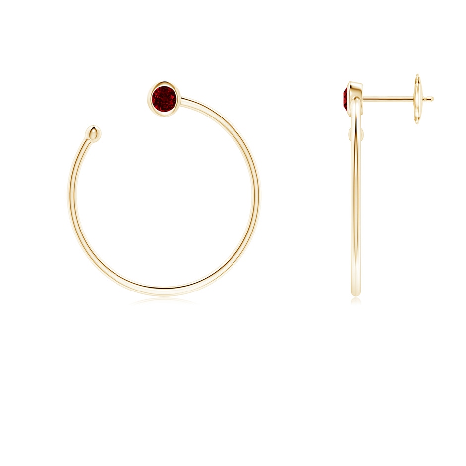 3.2mm AAAA Bezel-Set Round Ruby Front-to-Back Flex Hoop Earrings in Yellow Gold 