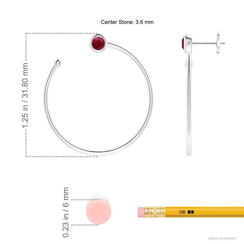 3.6mm A Bezel-Set Round Ruby Front-to-Back Flex Hoop Earrings in White Gold ruler