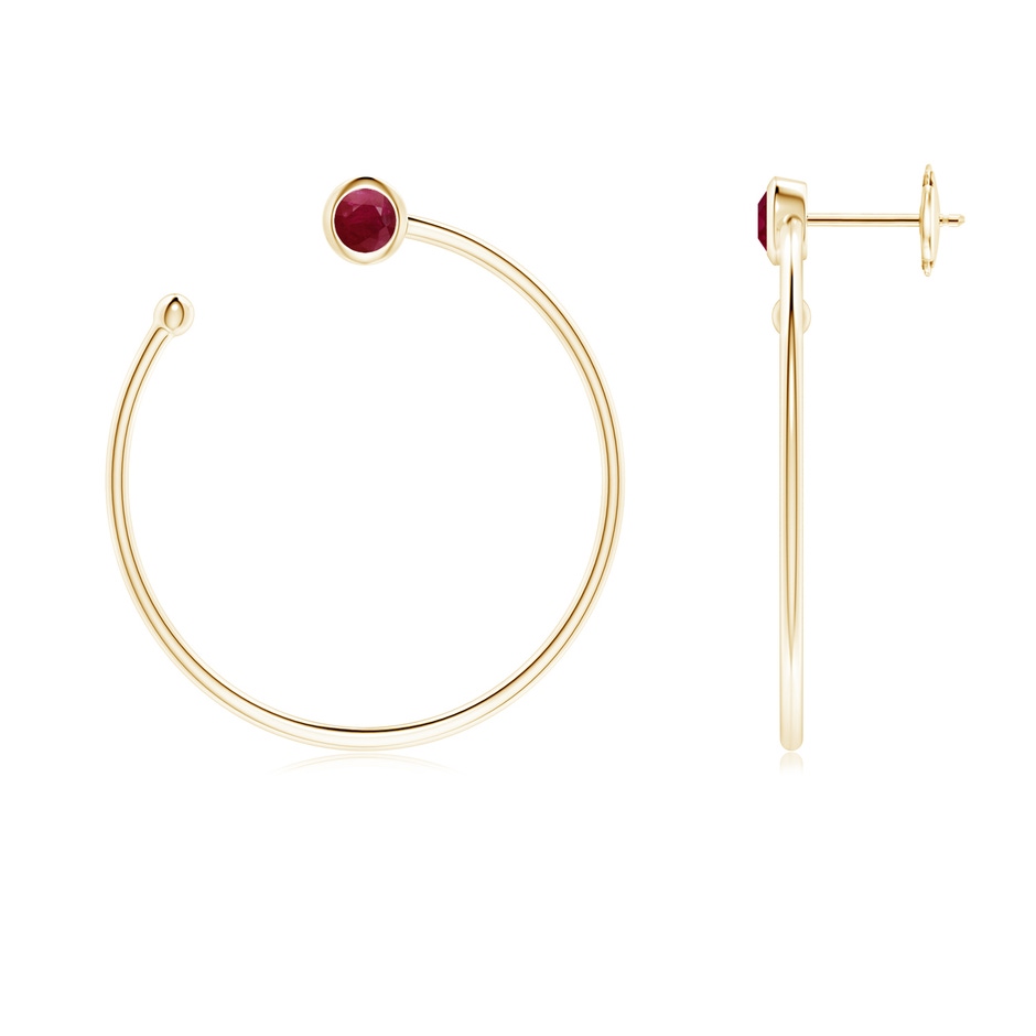 3.6mm A Bezel-Set Round Ruby Front-to-Back Flex Hoop Earrings in Yellow Gold 