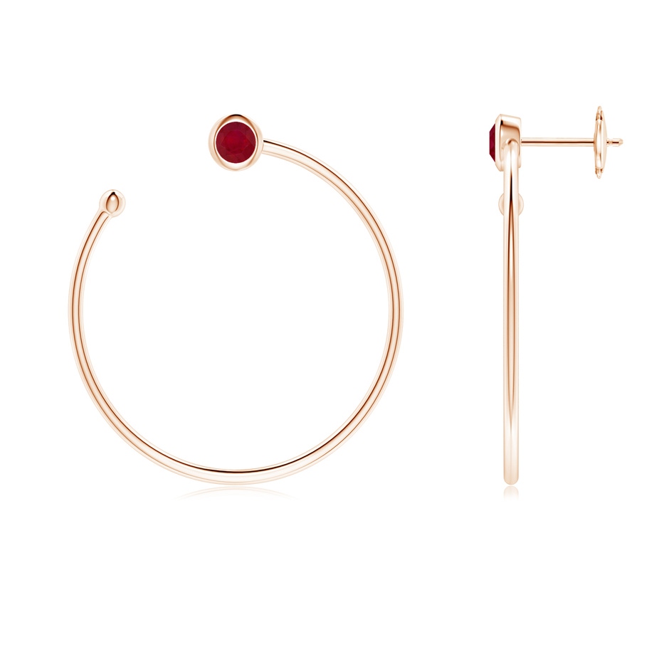 3.6mm AA Bezel-Set Round Ruby Front-to-Back Flex Hoop Earrings in Rose Gold 