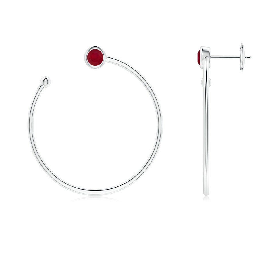 3.6mm AA Bezel-Set Round Ruby Front-to-Back Flex Hoop Earrings in White Gold 