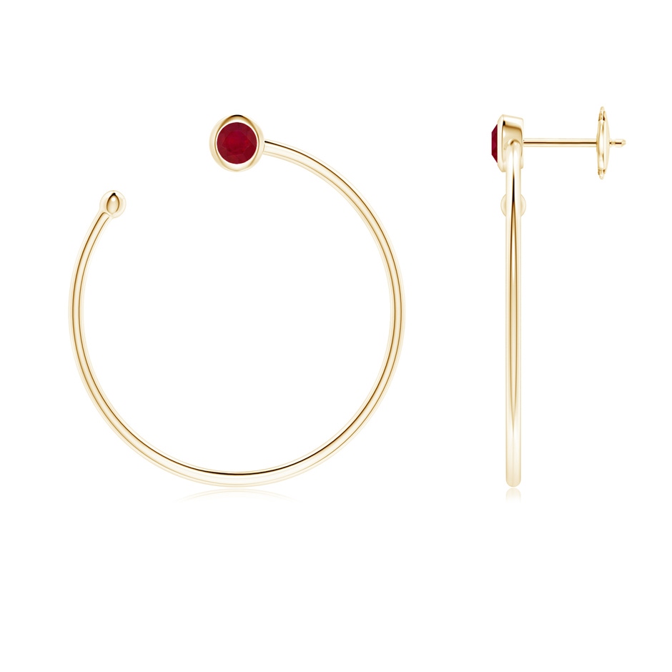 3.6mm AA Bezel-Set Round Ruby Front-to-Back Flex Hoop Earrings in Yellow Gold 
