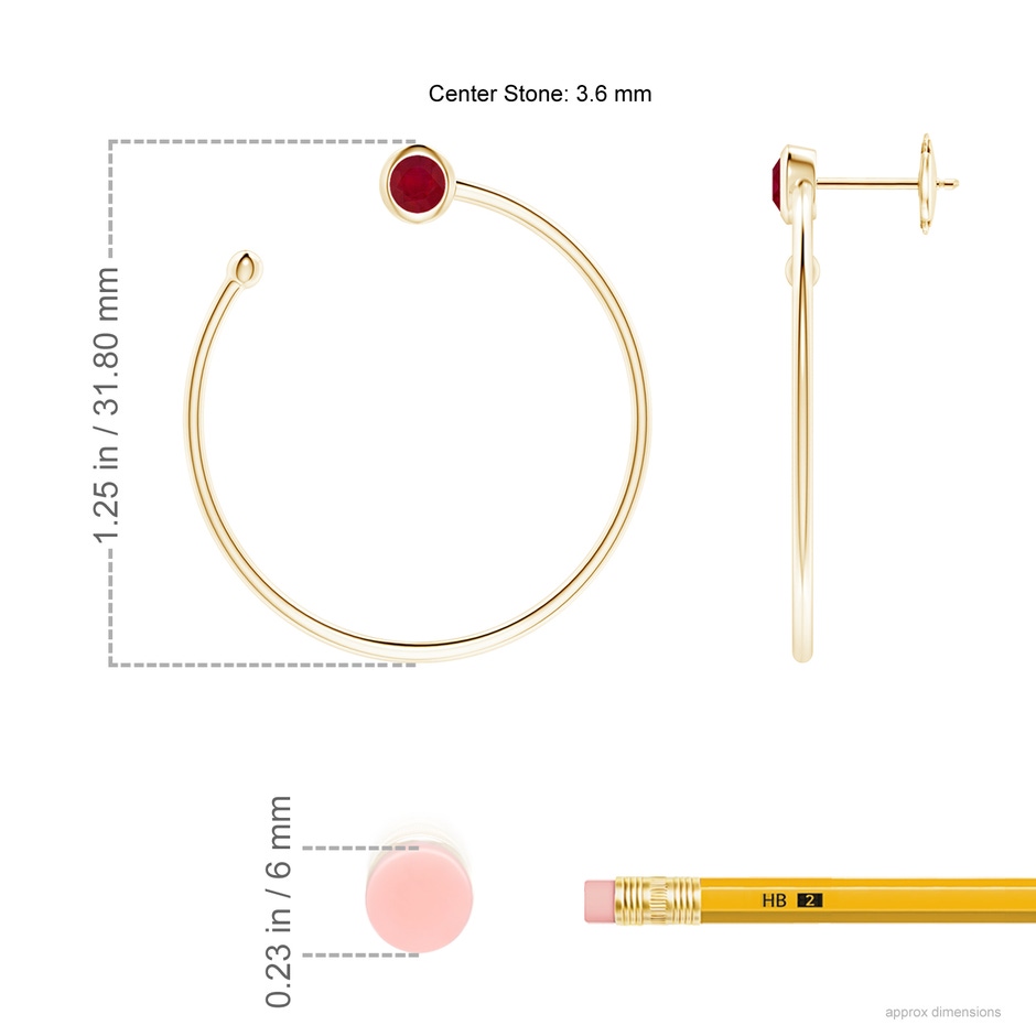 3.6mm AA Bezel-Set Round Ruby Front-to-Back Flex Hoop Earrings in Yellow Gold ruler