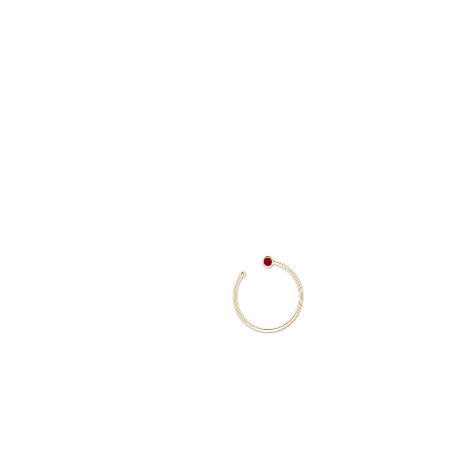 3.6mm AA Bezel-Set Round Ruby Front-to-Back Flex Hoop Earrings in Yellow Gold ear