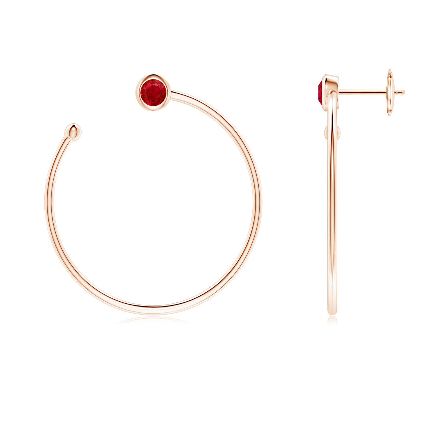 3.6mm AAA Bezel-Set Round Ruby Front-to-Back Flex Hoop Earrings in Rose Gold