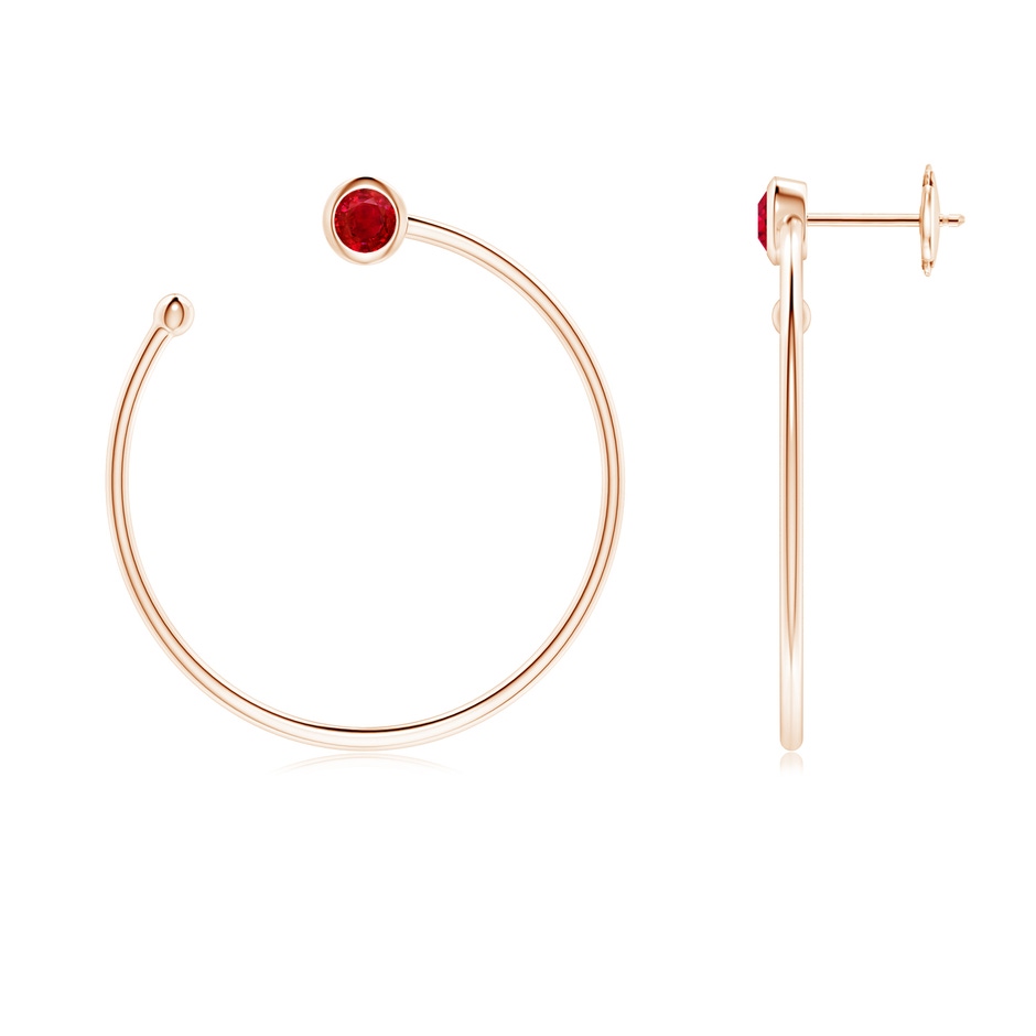 3.6mm AAA Bezel-Set Round Ruby Front-to-Back Flex Hoop Earrings in Rose Gold 